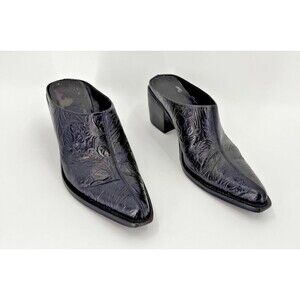 Gorgeous LAREDO Hand-Tooled Black Leather Mules Women’s 7M Brazil Made
